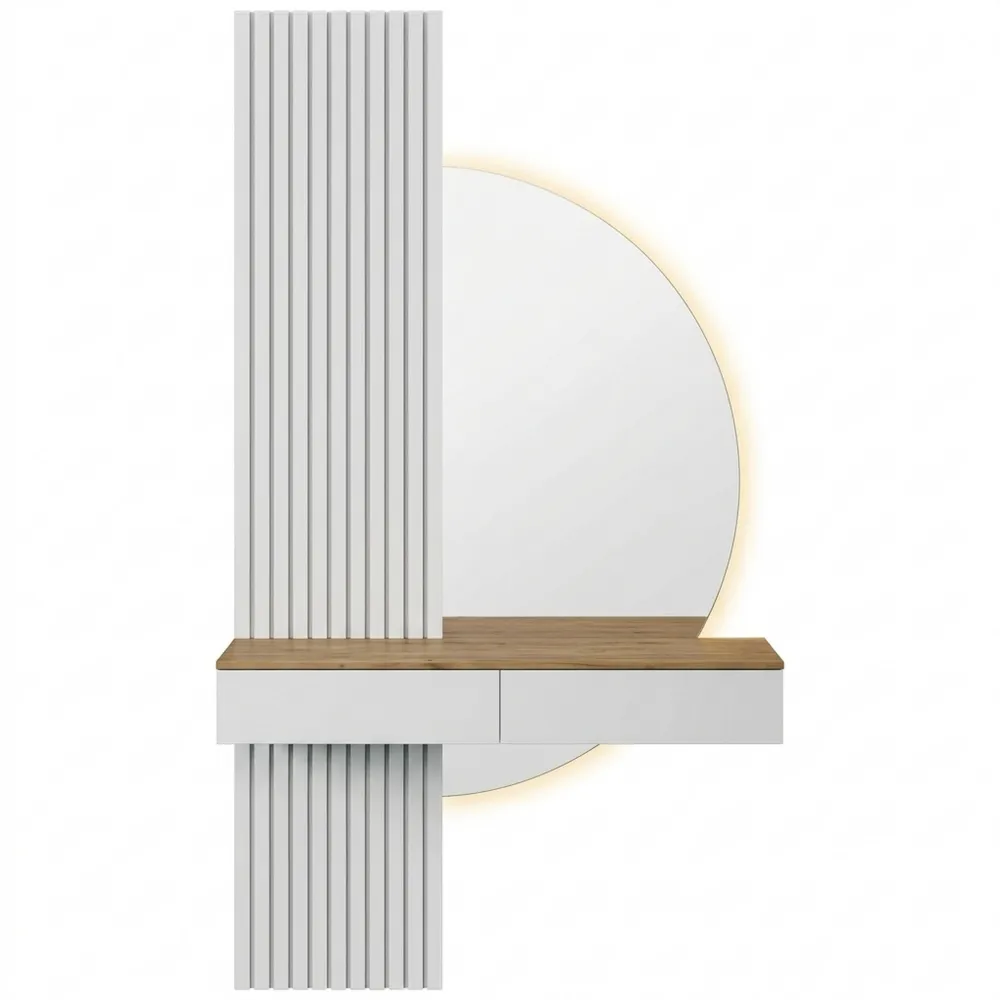 Eleganter Schminktisch mit LED-Beleuchtung, Weiß/Eiche, 100 cm