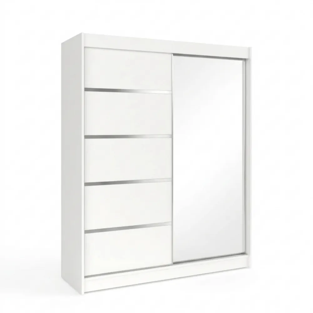 Schiebeschrank mit Spiegel für Schlafzimmer, Mehrzweckschrank, Farbe: Weiß
