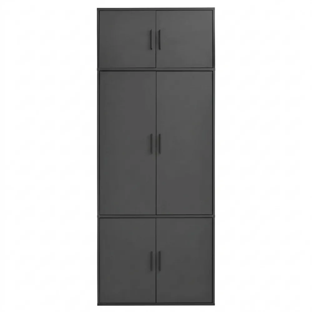 Großer Schwarzer Kleiderschrank mit vier Türen und Einlegeböden