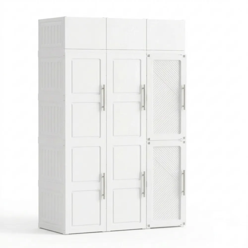 Moderner 6-türiger Schlafzimmer-Kleiderschrank mit Fächern und Stange