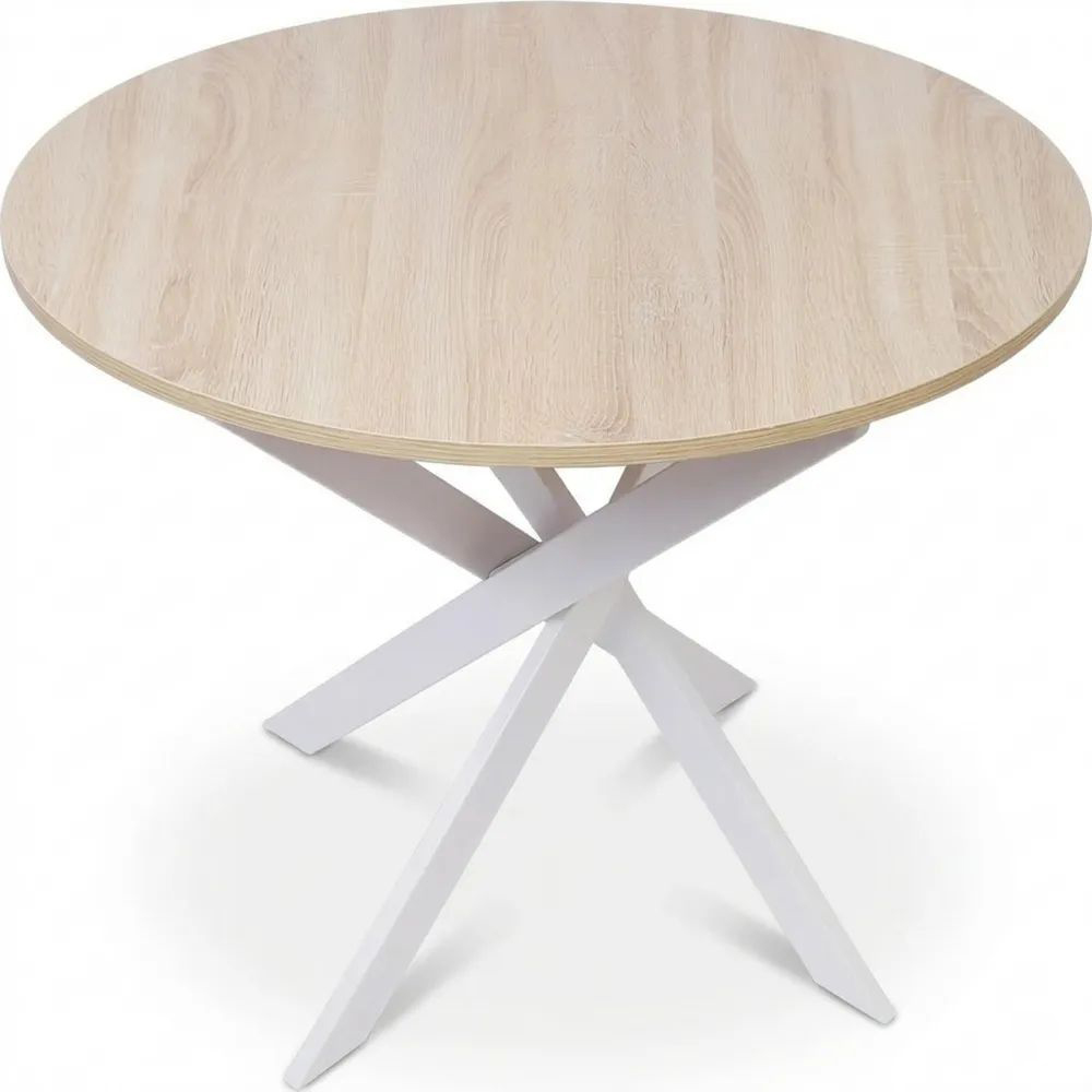 Runder Esstisch für 4 Personen, 90 cm, Eiche mit weißen Beinen-Glowiho