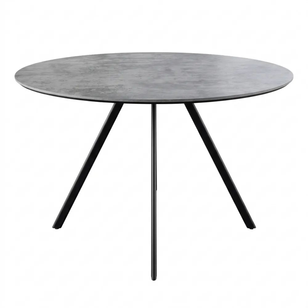 Runder Esstisch im Beton-Look mit schwarzen Metallbeinen, 120 cm-Glowiho