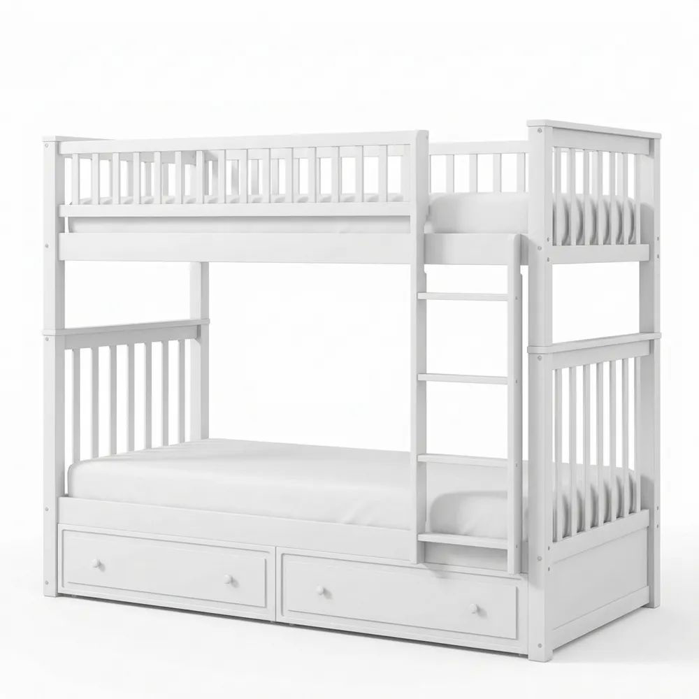 Vielseitiges Etagenbett mit Schubladen, 90x200 cm, Weiß-Glowiho