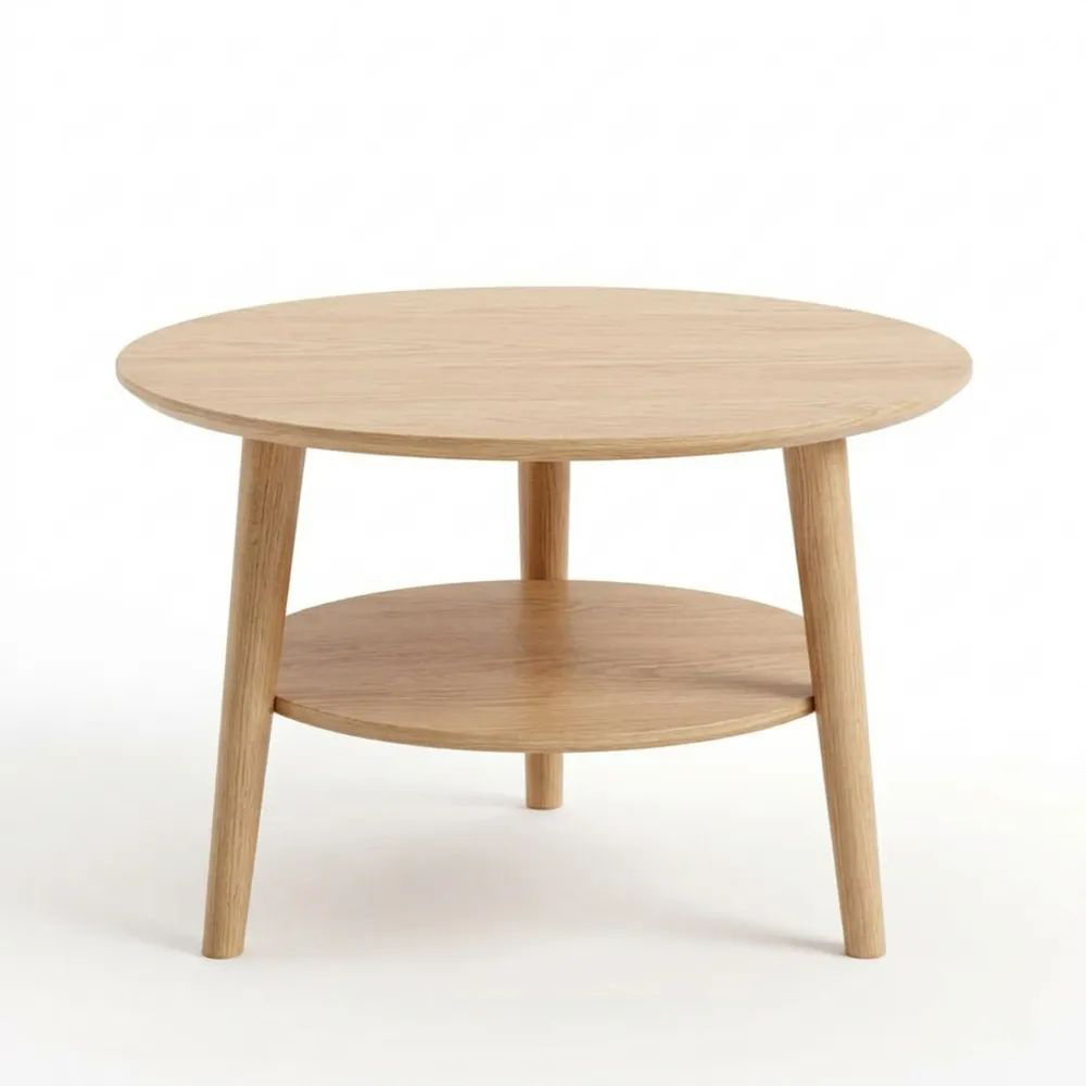 Runder Couchtisch Ø70 cm aus Eiche mit Ablagen-Glowiho