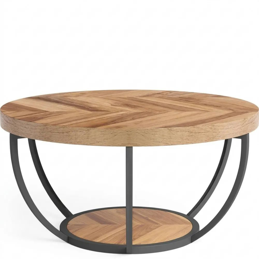 Runder Couchtisch mit offenem Stauraum im Industrie-Design-Glowiho