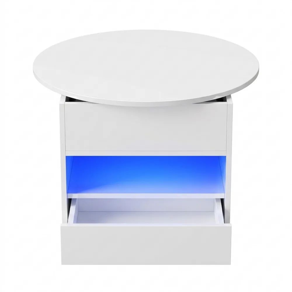 Runder höhenverstellbarer Wohnzimmertisch mit LED und Stauraum-Glowiho