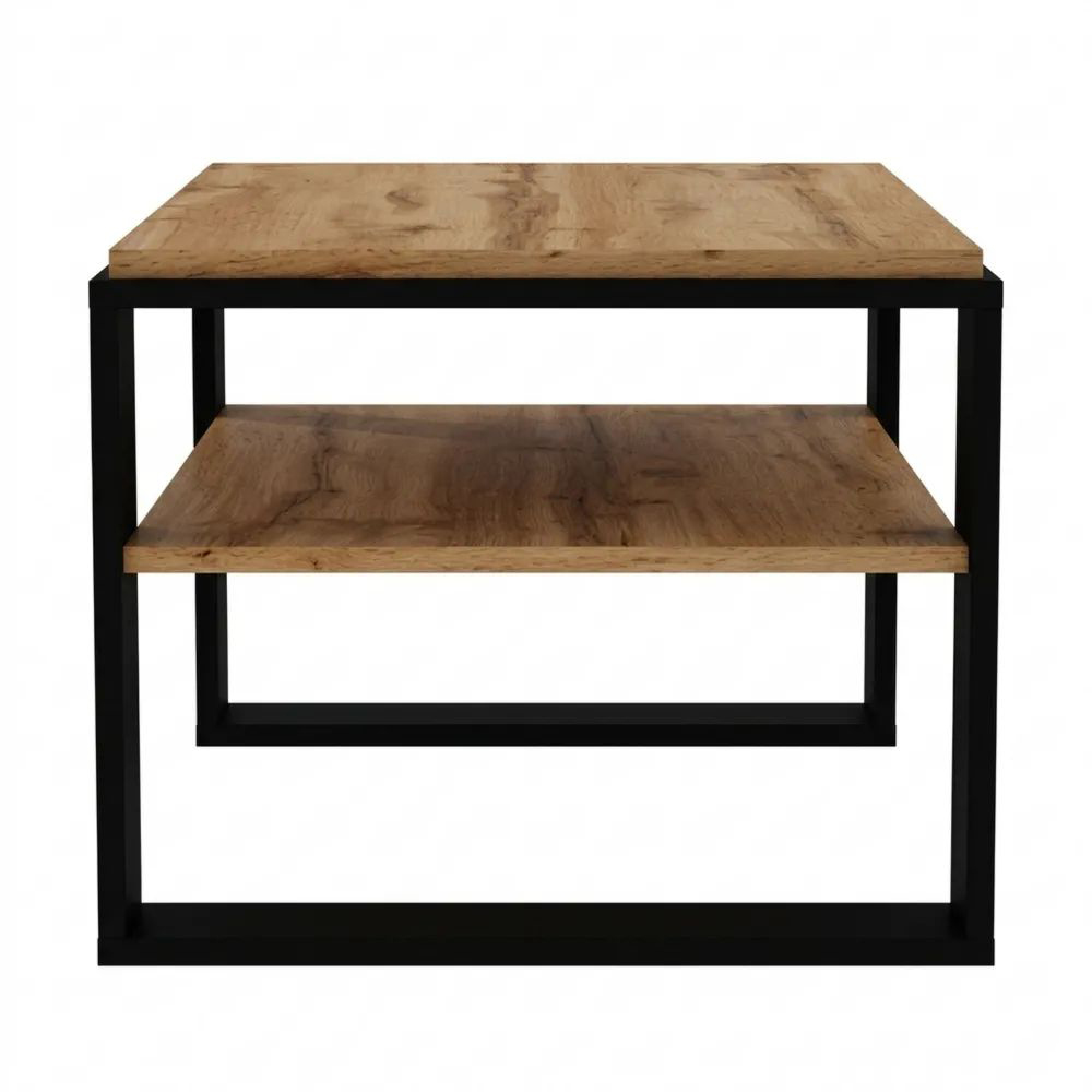 Rechteckiger Wohnzimmertisch aus Holz mit Ablagefläche, Eiche Wotan/Schwarz-Glowiho