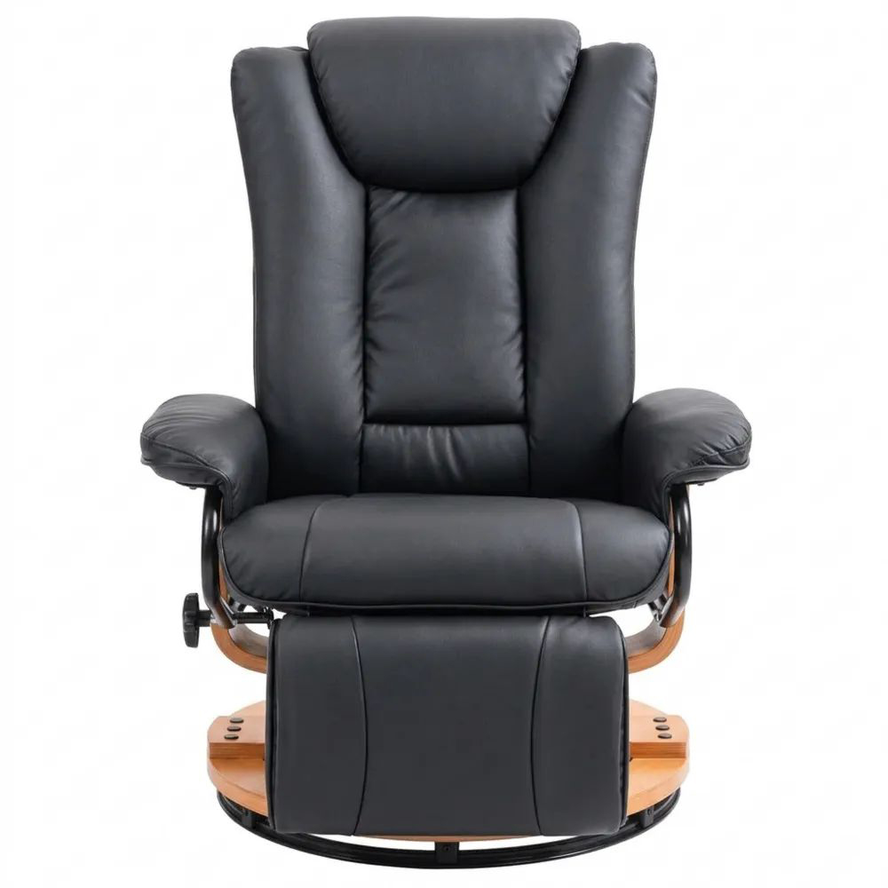 Bequemer Drehbarer Sessel mit Verstellbarer Rückenlehne, Belastbar bis 150 kg, Kunstleder, Schwarz-Glowiho