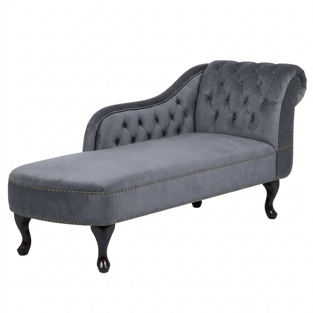 Elegantes linksseitiges Recamiere im Chesterfield-Stil, Grau-Glowiho