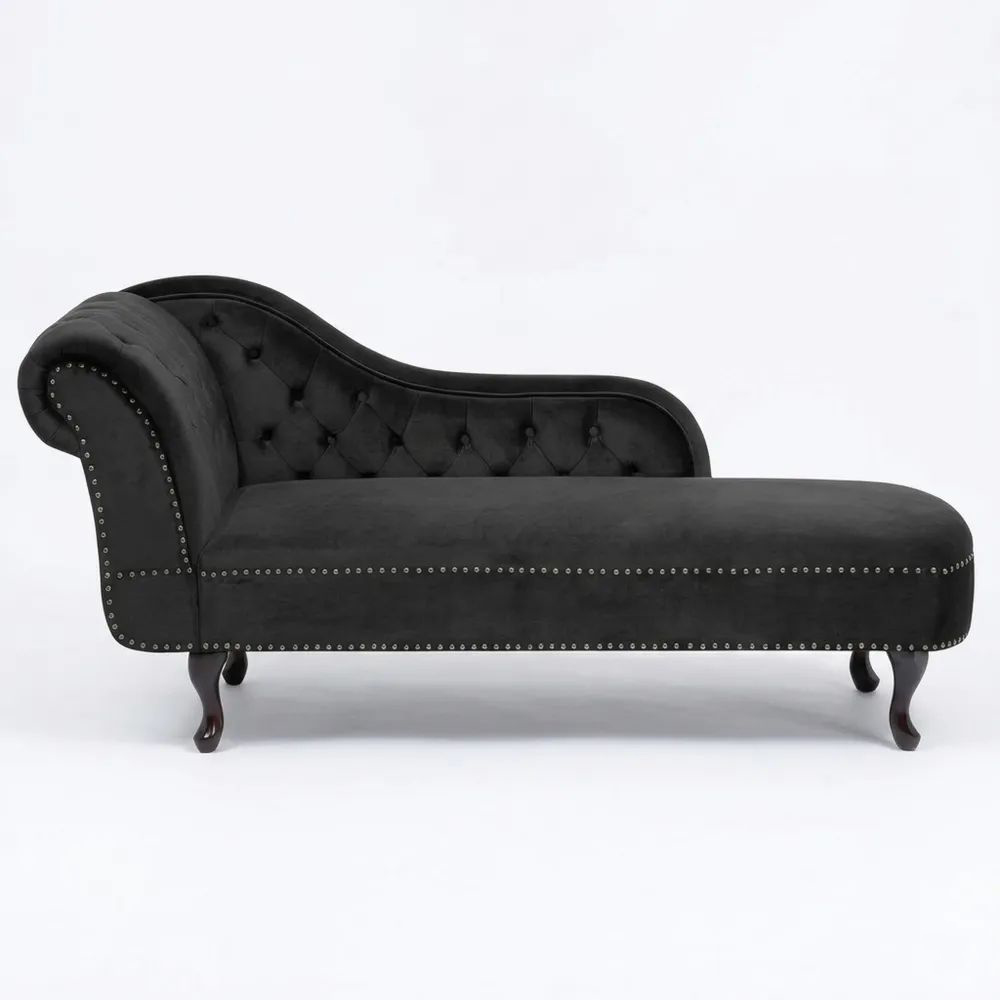 Klassische Chaiselongue aus Samt in Schwarz, rechtsseitig-Glowiho