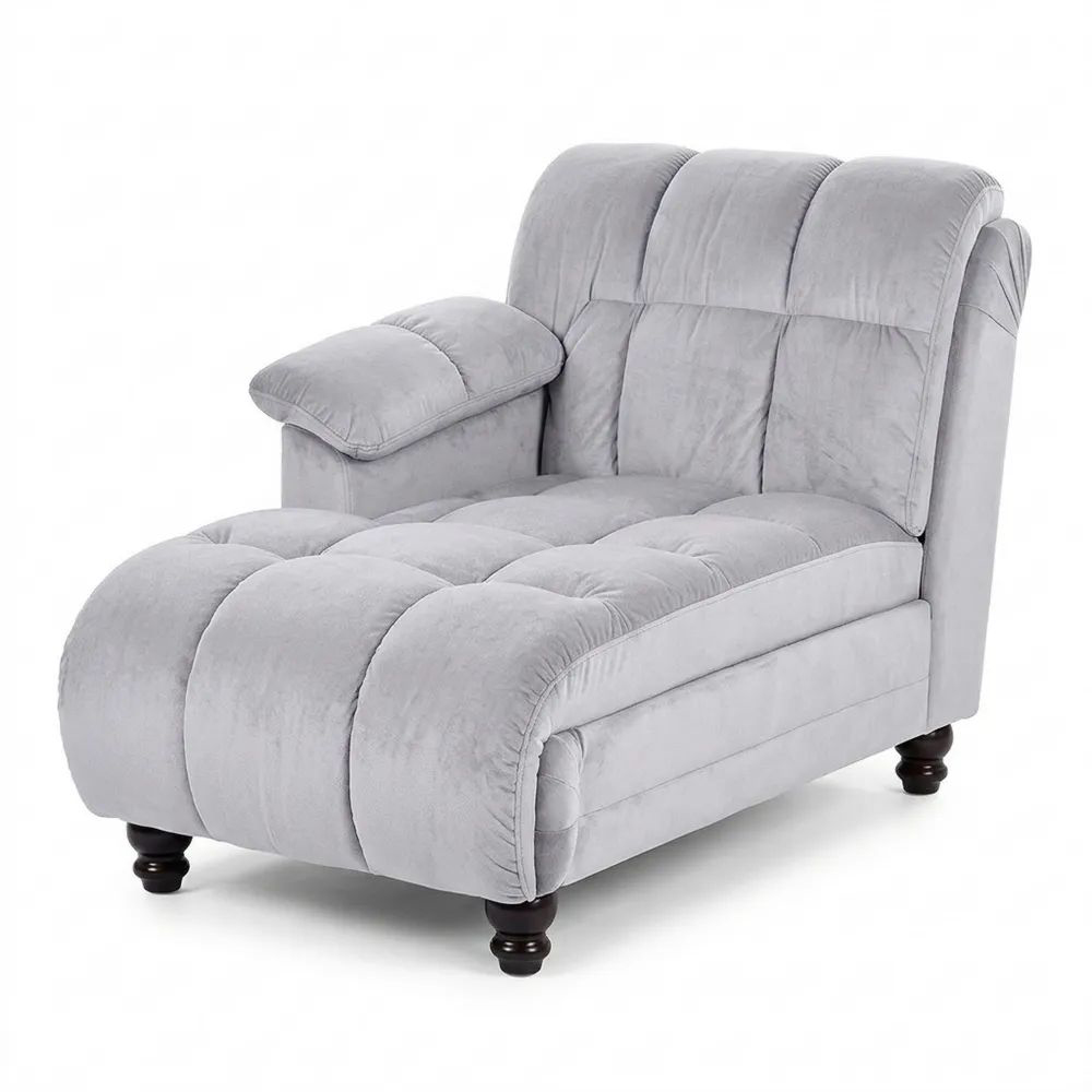 Graue Chaiselongue mit Holzfüßen und gesteppter Rückenlehne-Glowiho