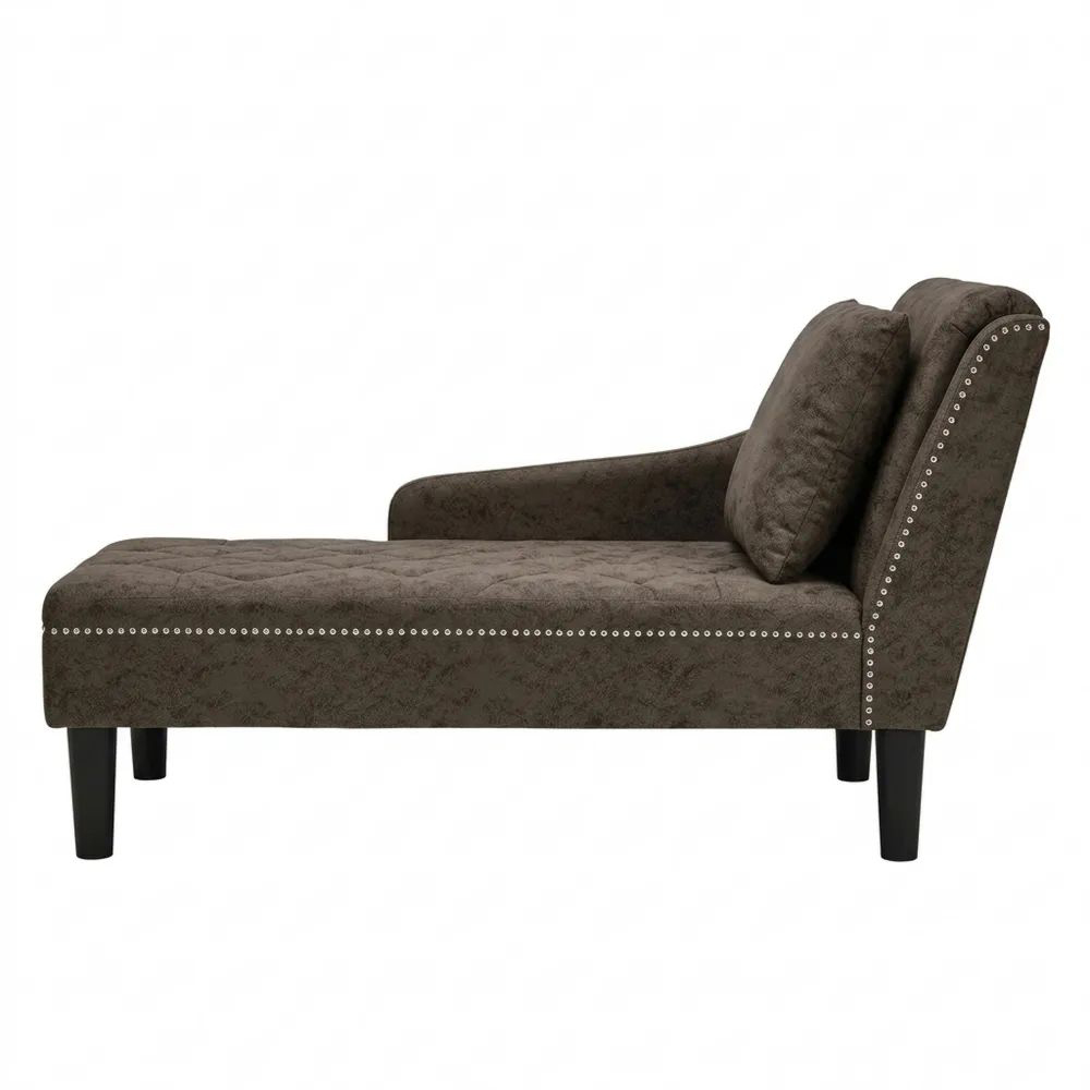 Gepolsterte Chaiselongue mit rechter Armlehne aus Kunstleder, Grau-Glowiho