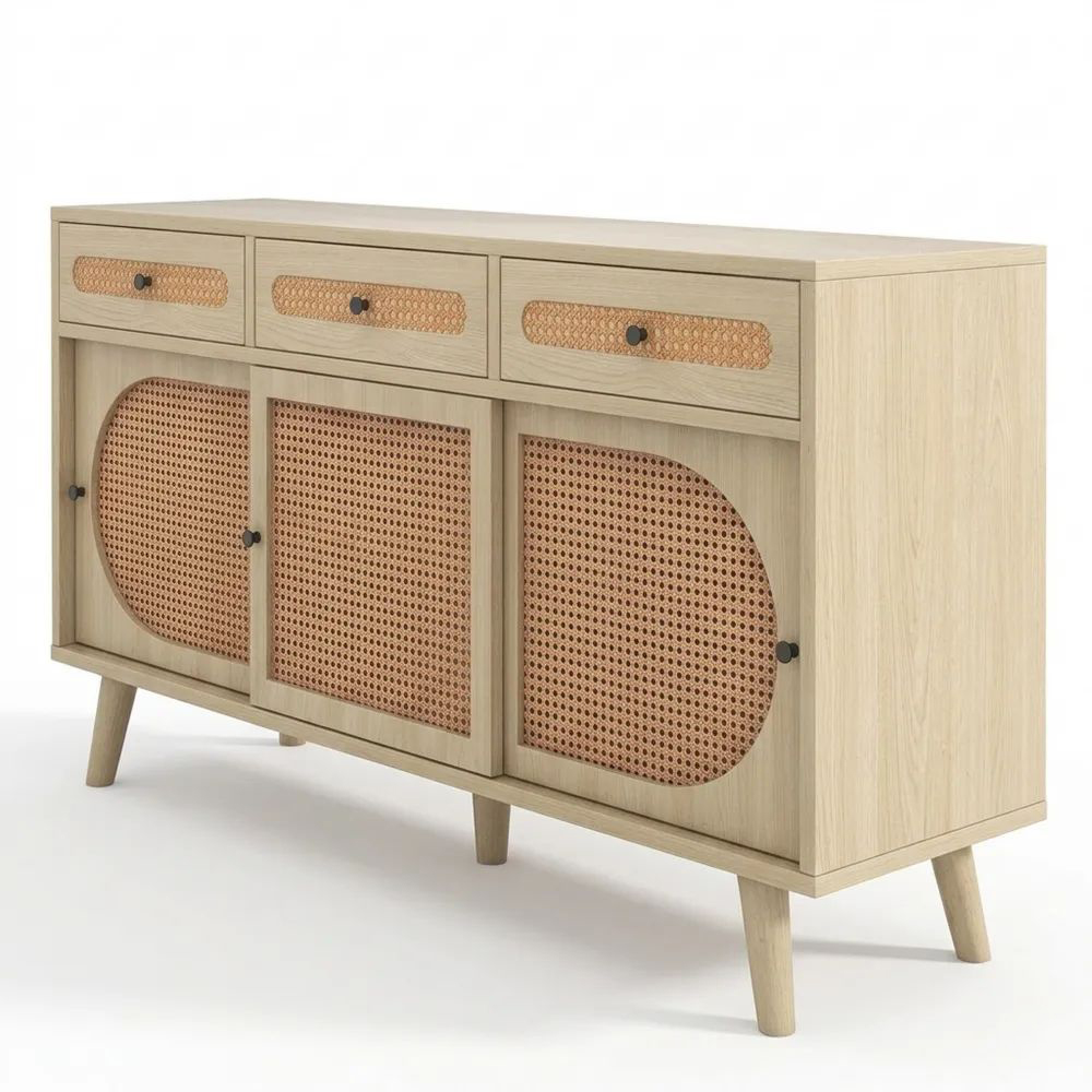 Moderner Sideboard mit Rattan und viel Stauraum, verstellbare Ablagen, für Wohn- und Esszimmer-Glowiho