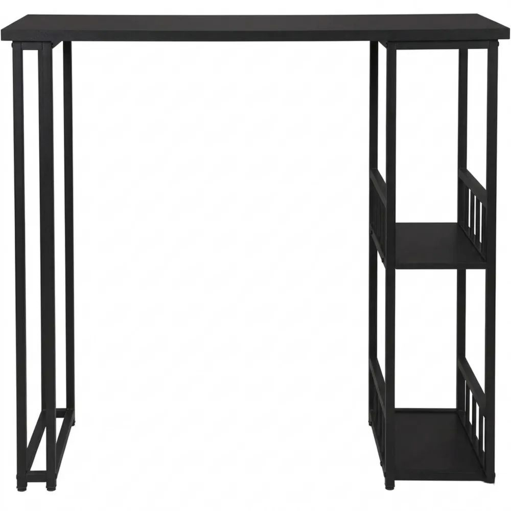 Moderner Bartisch mit Ablagen und Metallgestell, Schwarz-Calmtran