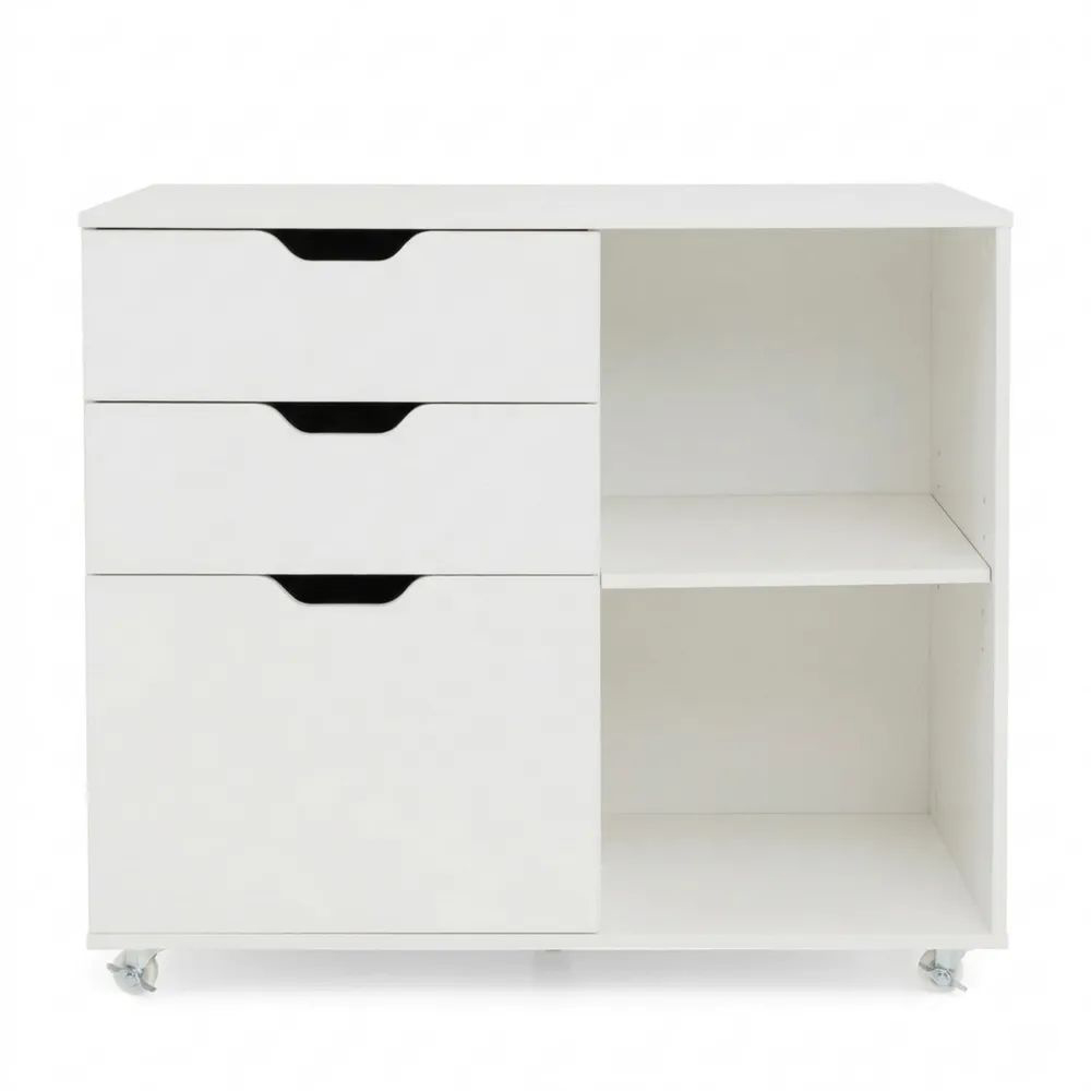 Rollcontainer mit 3 Schubladen und 2 offenen Fächern, mobiler Aktenschrank für A4-Formate-Calmtran