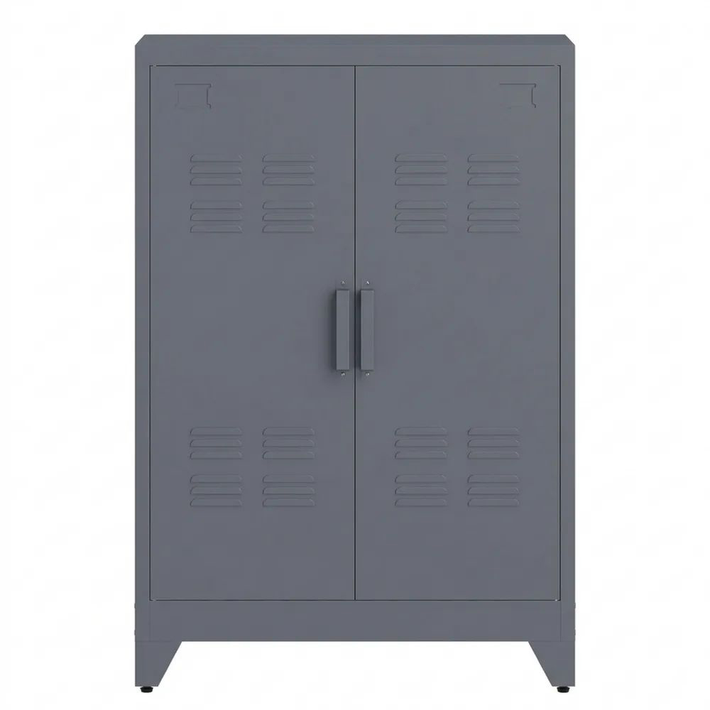 Metall-Aktenschrank mit verstellbaren Einlegeböden und Doppeltür, 75 x 33 x 110 cm, Grau-Calmtran