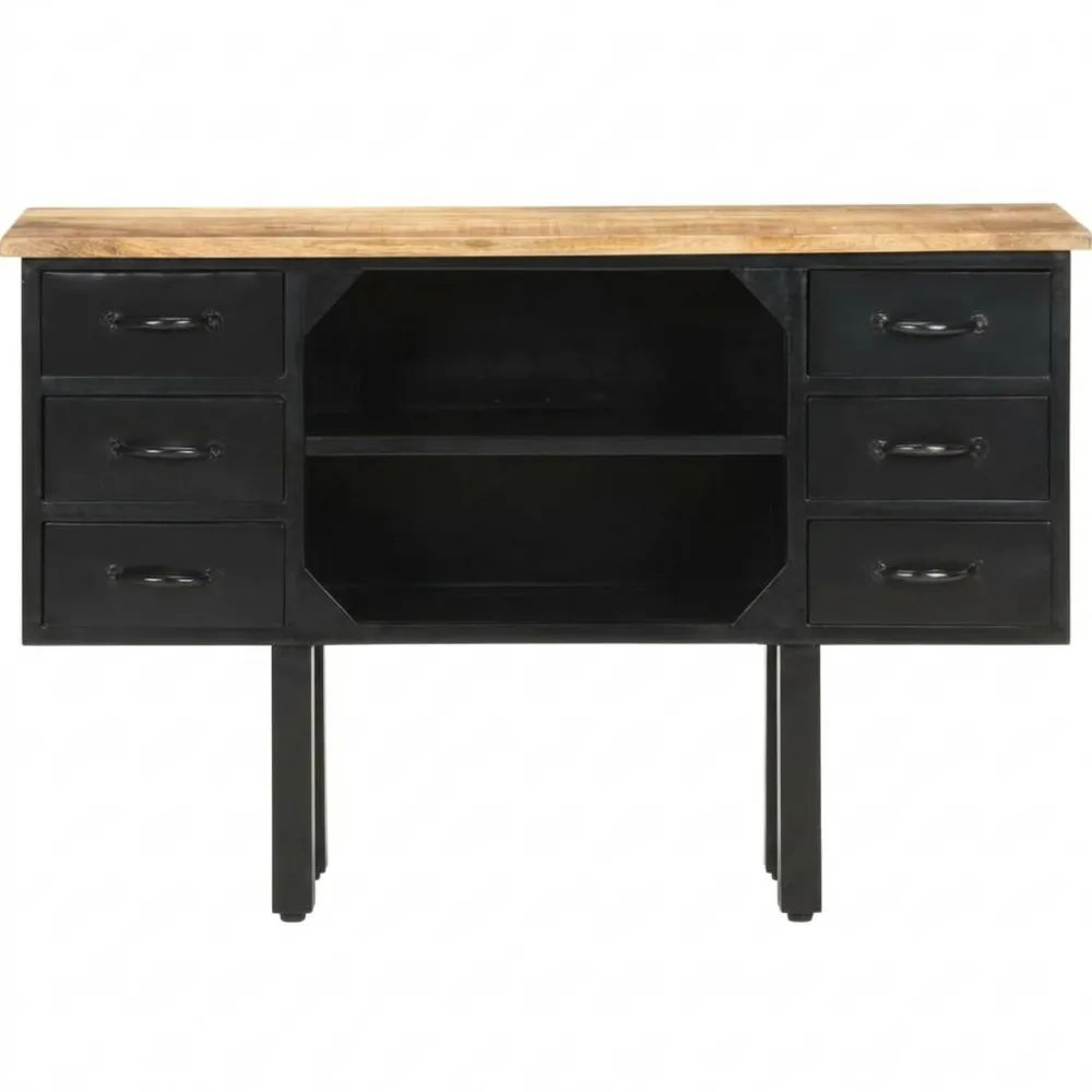 Massivholz Beistellschrank mit Stahlrahmen 110x30x65 cm-Calmtran