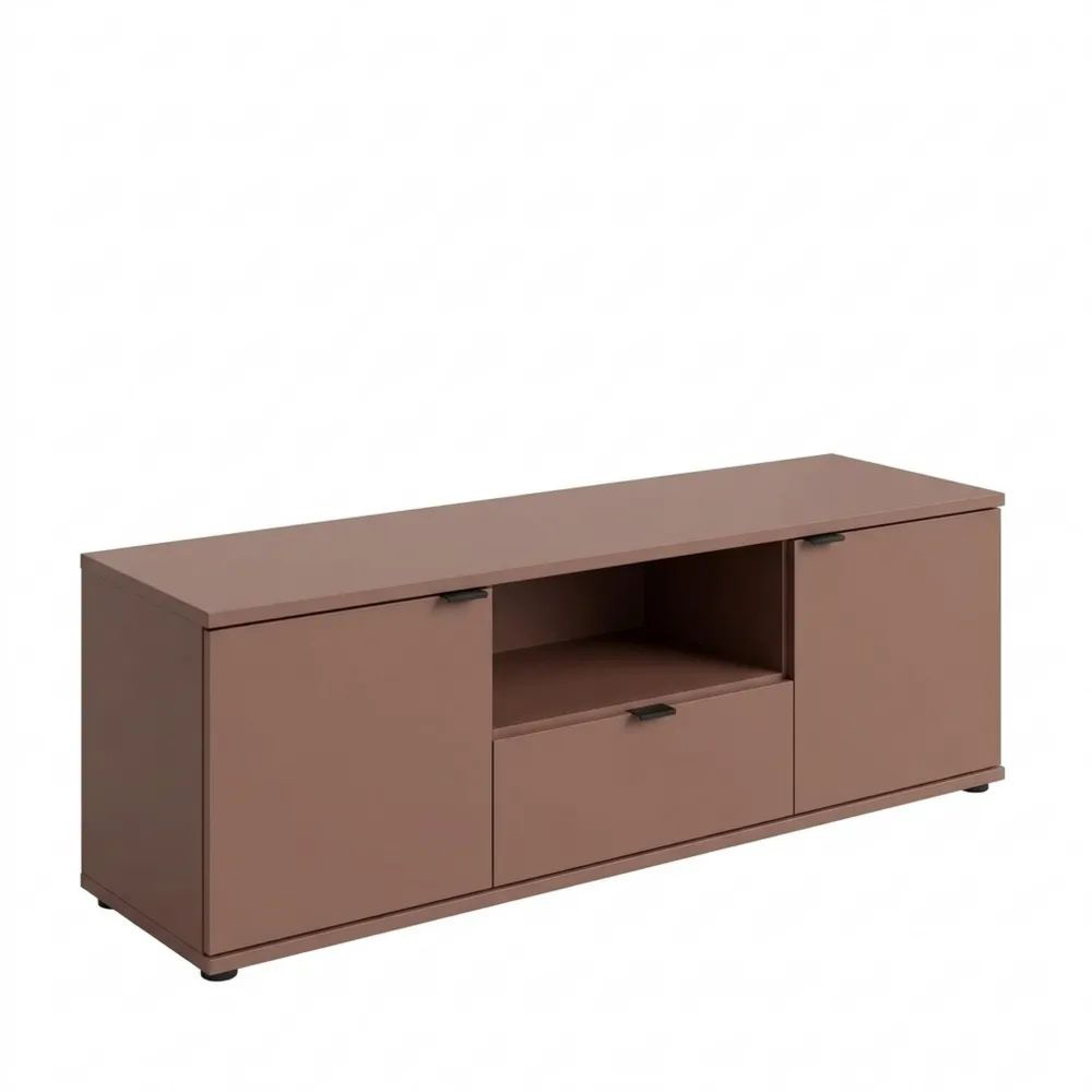 Minimalistisches Lowboard mit Schublade und offenen Fächern, Terrakotta, 130 cm-Calmtran