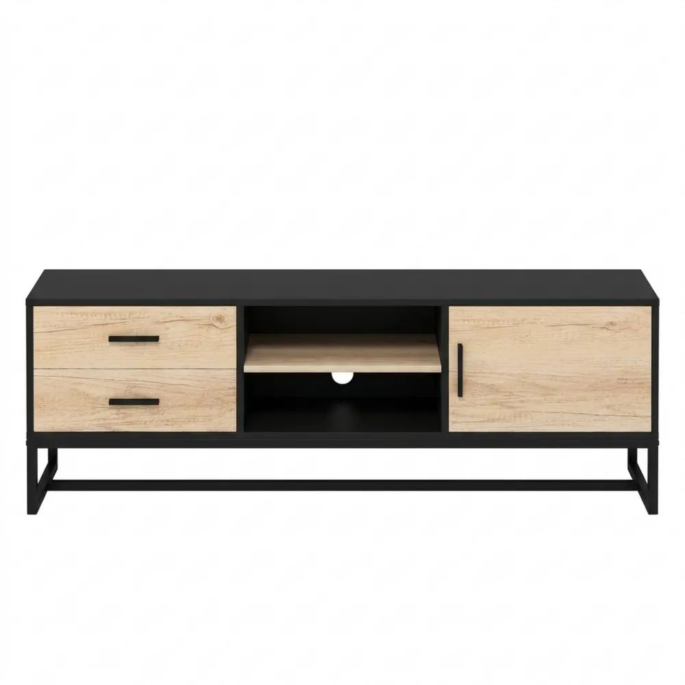 Moderner TV-Schrank mit Kabelmanagement, 140 cm, Schwarz-Calmtran