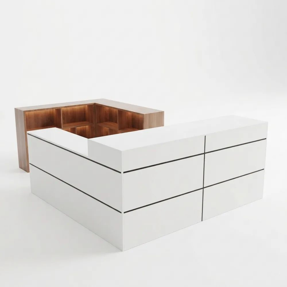 Moderne Empfangstheke mit Ablagefächern und Aktenschrank-Homexalt