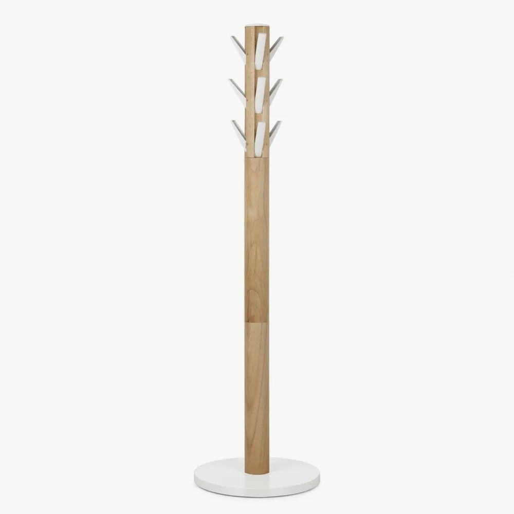 Multifunktionaler Garderobenständer mit Haken und Regenschirmhalter, ideal für den Flur, Weiß/Natur-Homexalt