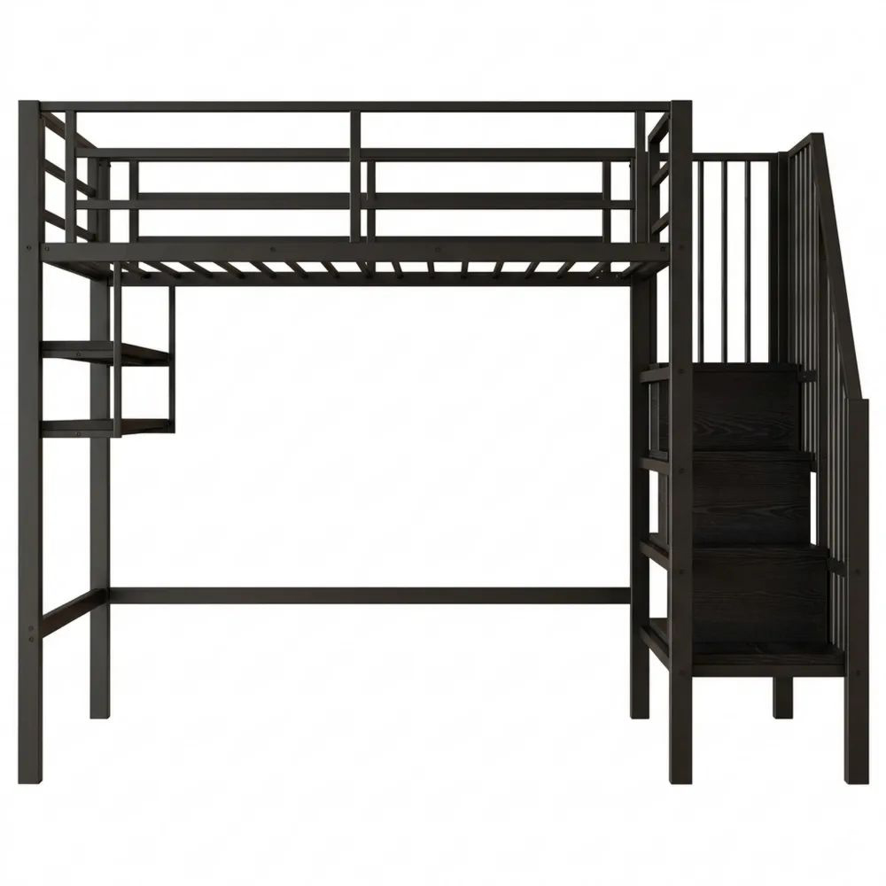 Metall-Hochbett 90x200 cm mit Stauraum und Leiter-Homexalt