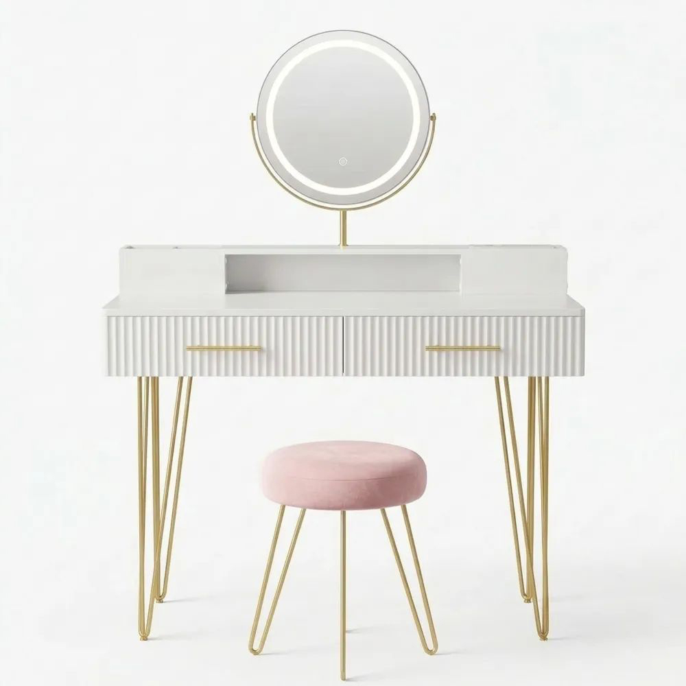 Kosmetiktisch mit Spiegel und Beleuchtung, inklusive Steckdosenleiste-Homexalt