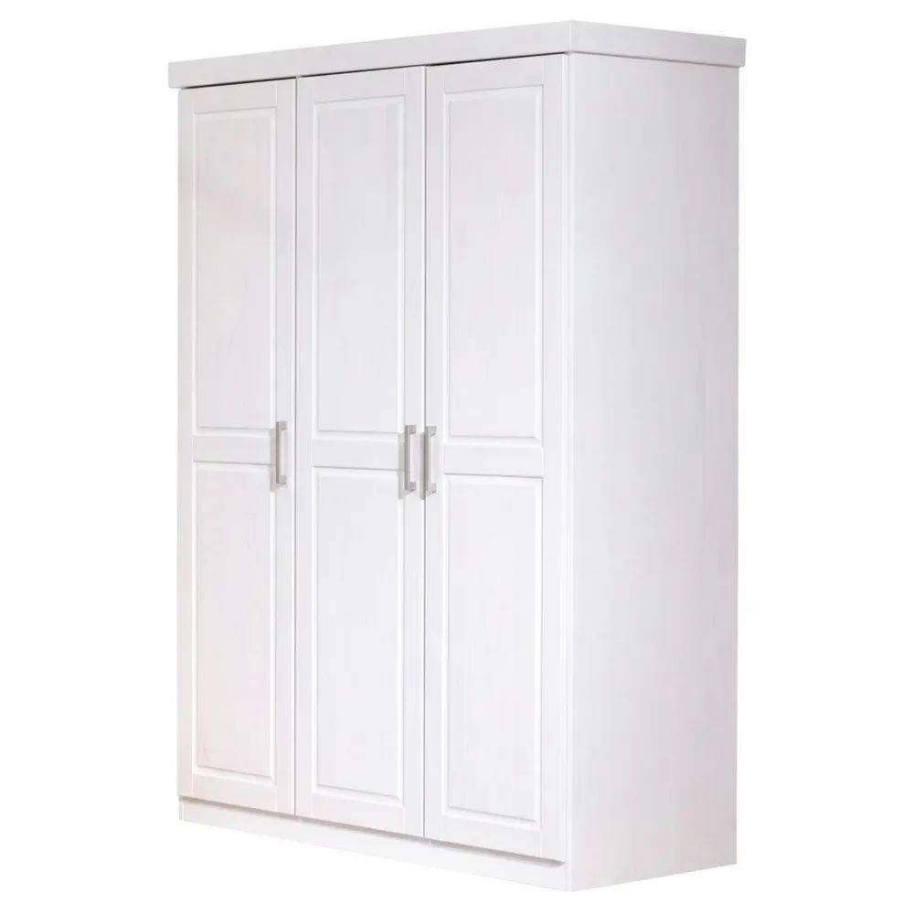 Massivholz Kleiderschrank mit 3 Türen, Weiß-Homexalt