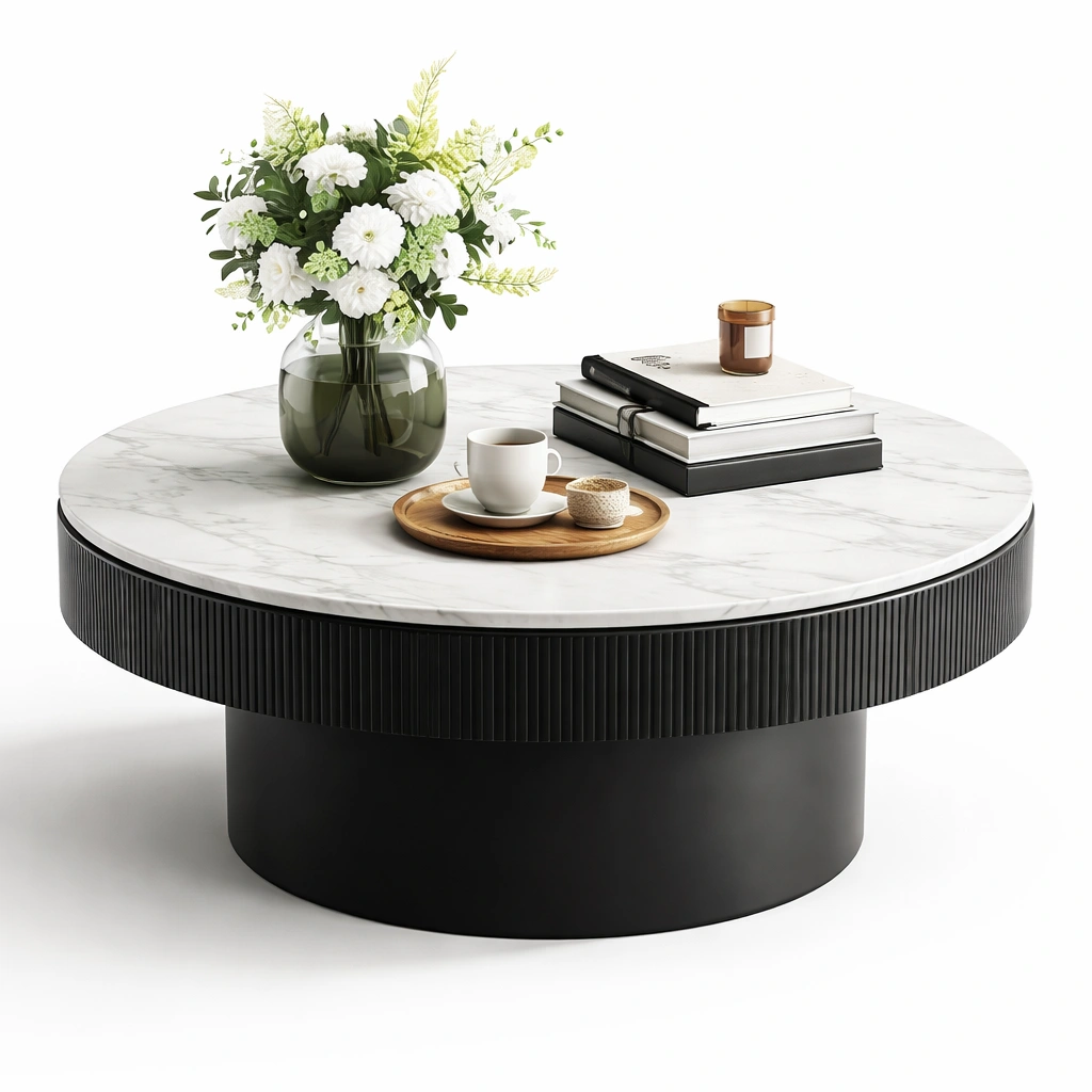 Couchtisch Rund Marmor Schwarz Modern