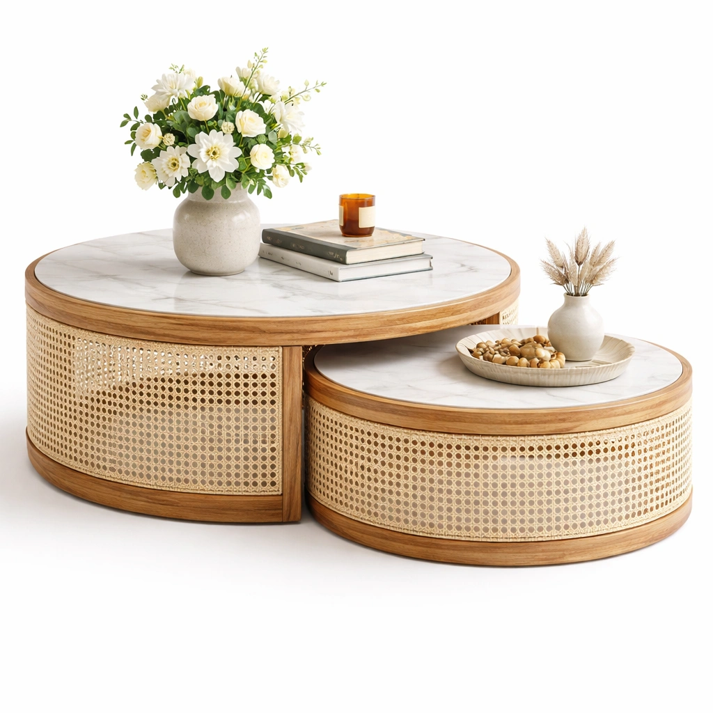 Couchtisch Set Holz Rattan Natur