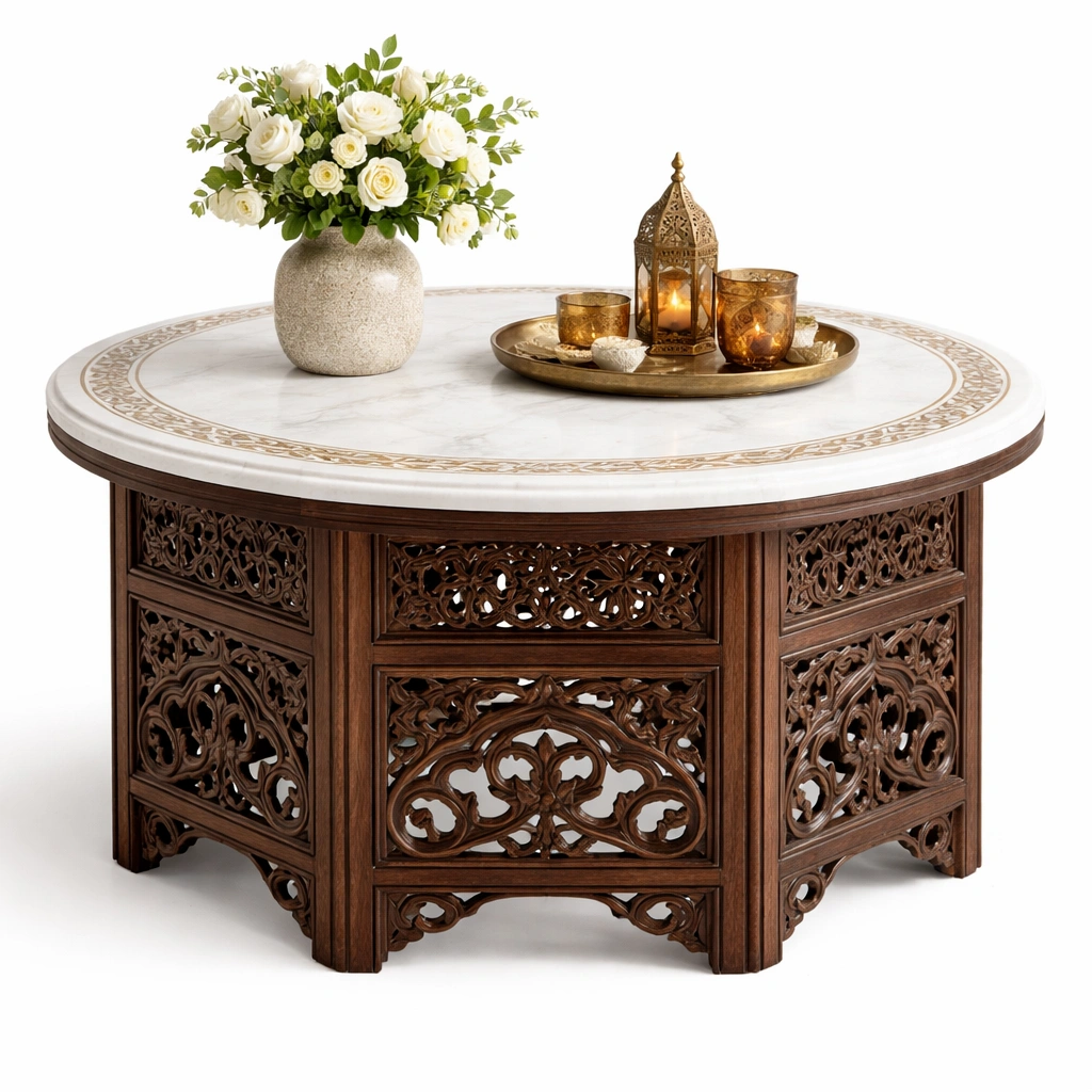 Couchtisch Rund Holz Schnitzerei Vintage