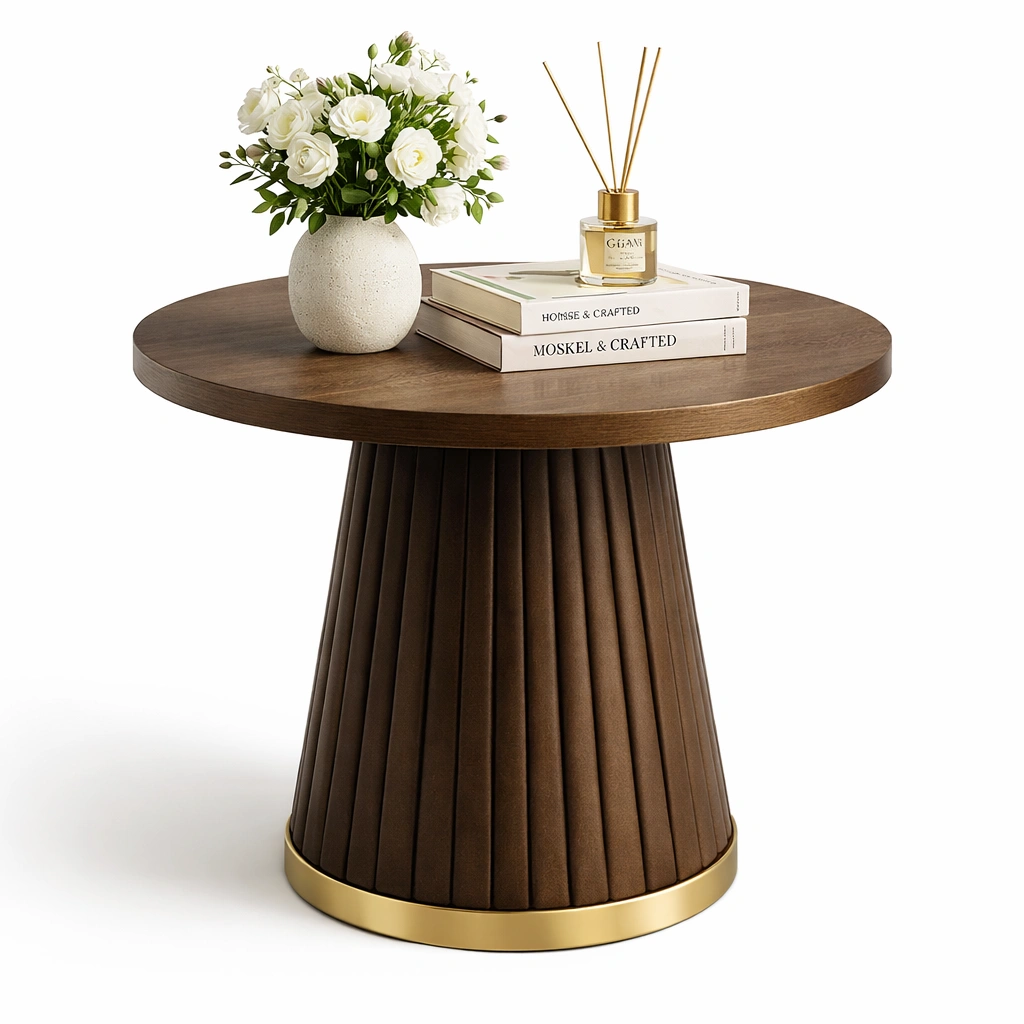 Beistelltisch Rund Holz Gold Basis