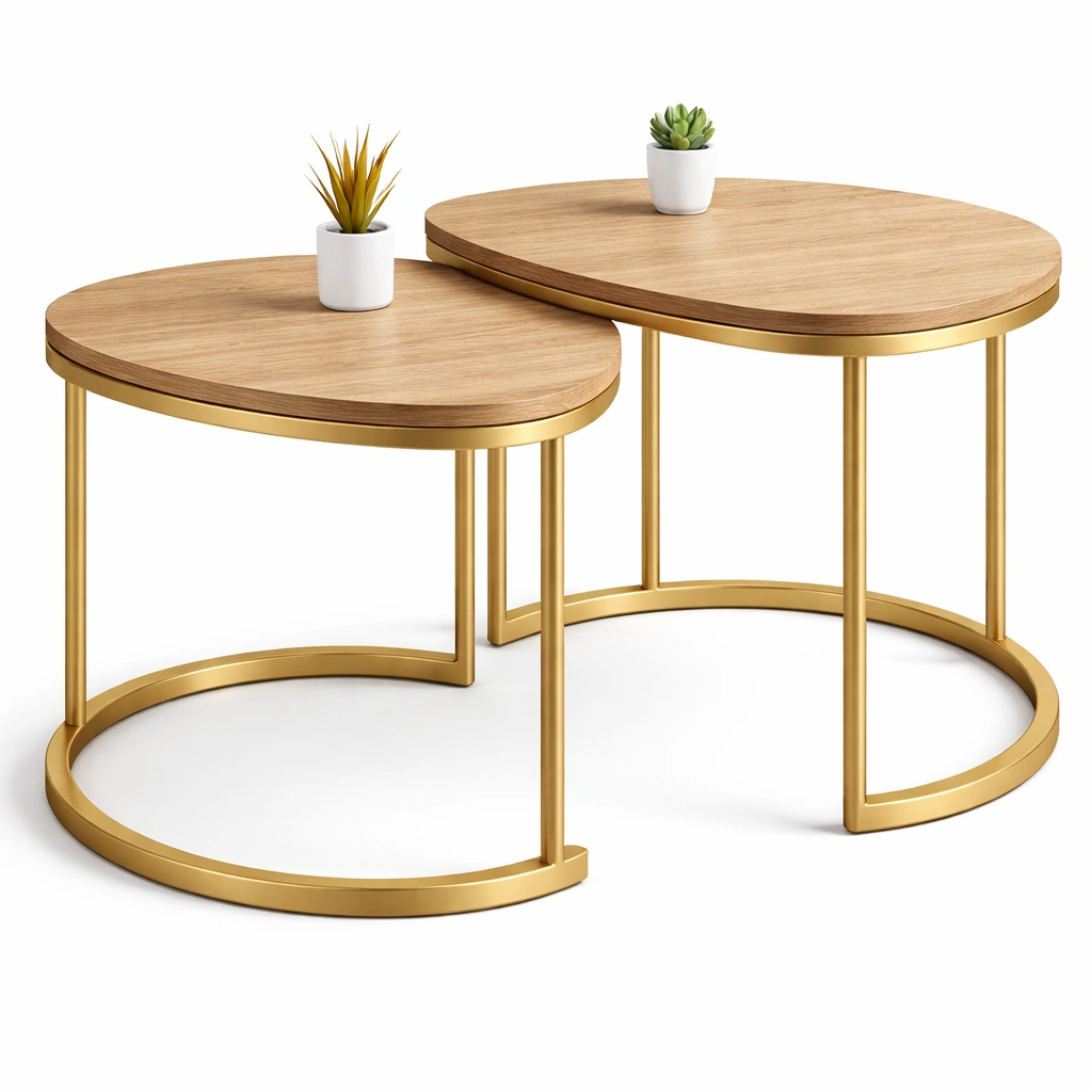 Beistelltisch Set Metall Gold Holzplatte