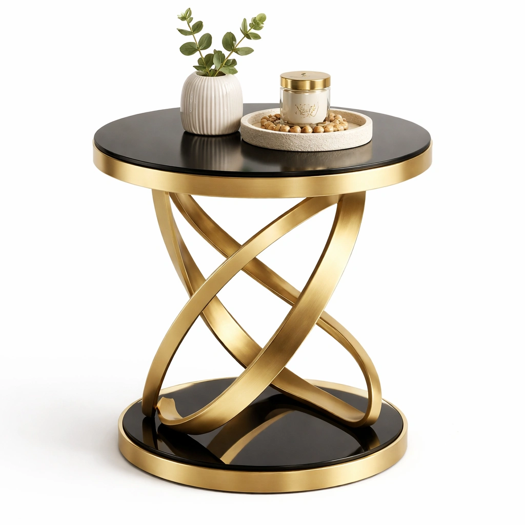 Beistelltisch Rund Metall Gold Schwarz