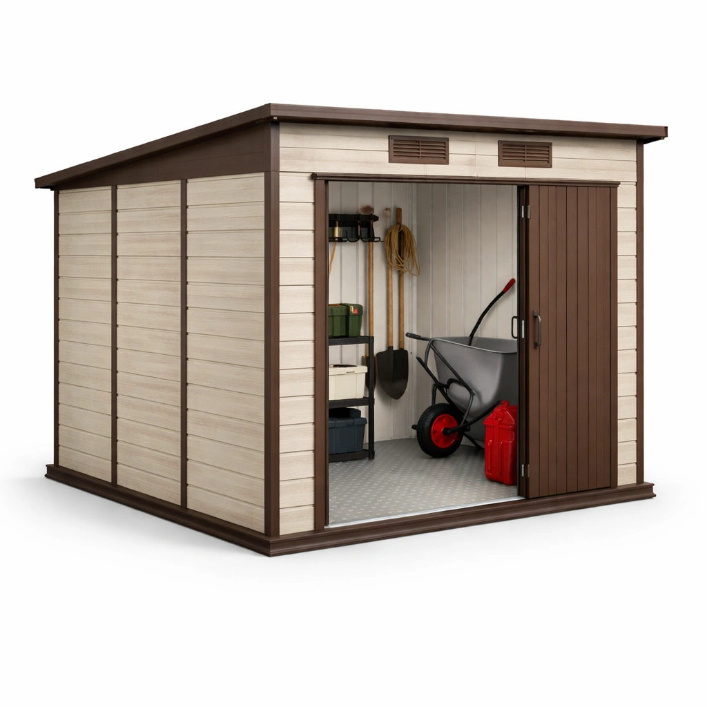 Gartengeraeteschuppen Holzoptik Braun Beige