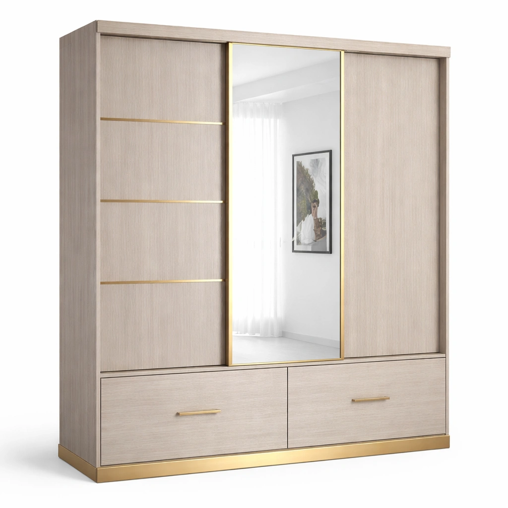 Kleiderschrank Schiebetueren Spiegel Hellgrau