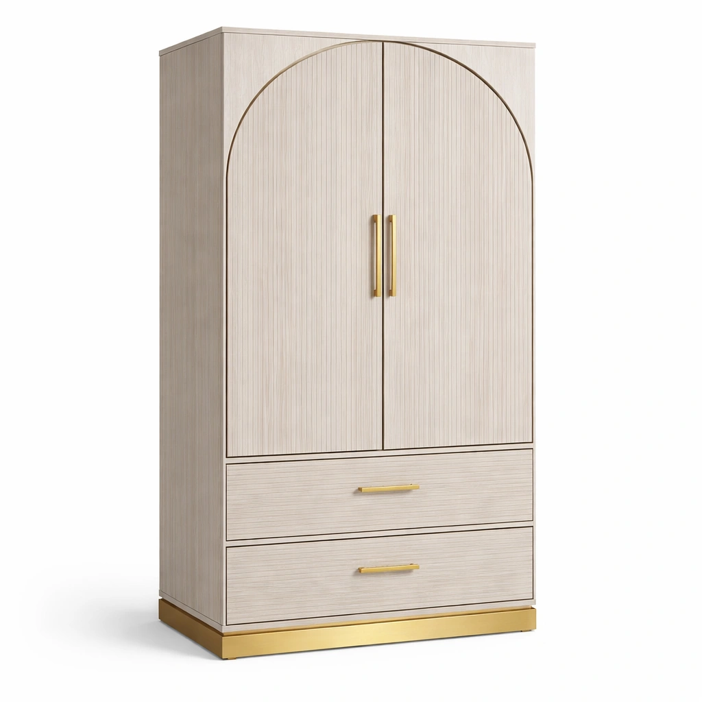 Kleiderschrank Holz Beige mit Schubladen