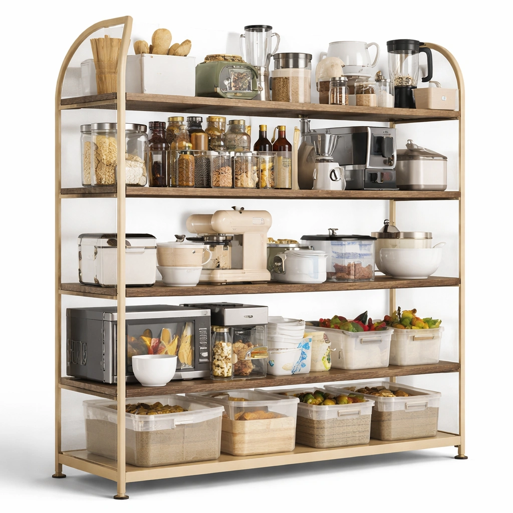 Kuechenregal Metall Holz Braun Gross