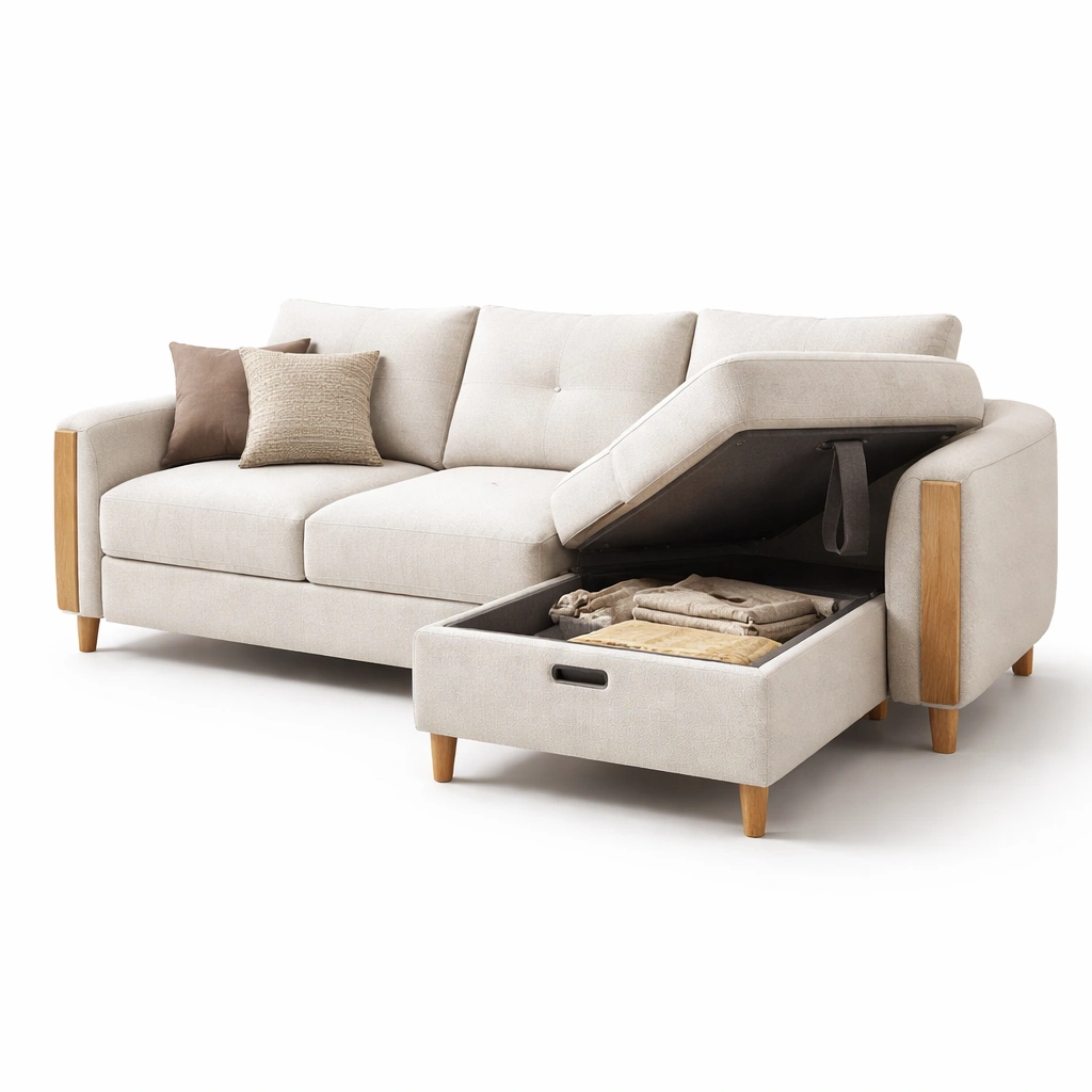 Sofa 3 Sitzer mit Stauraum Beige Modern