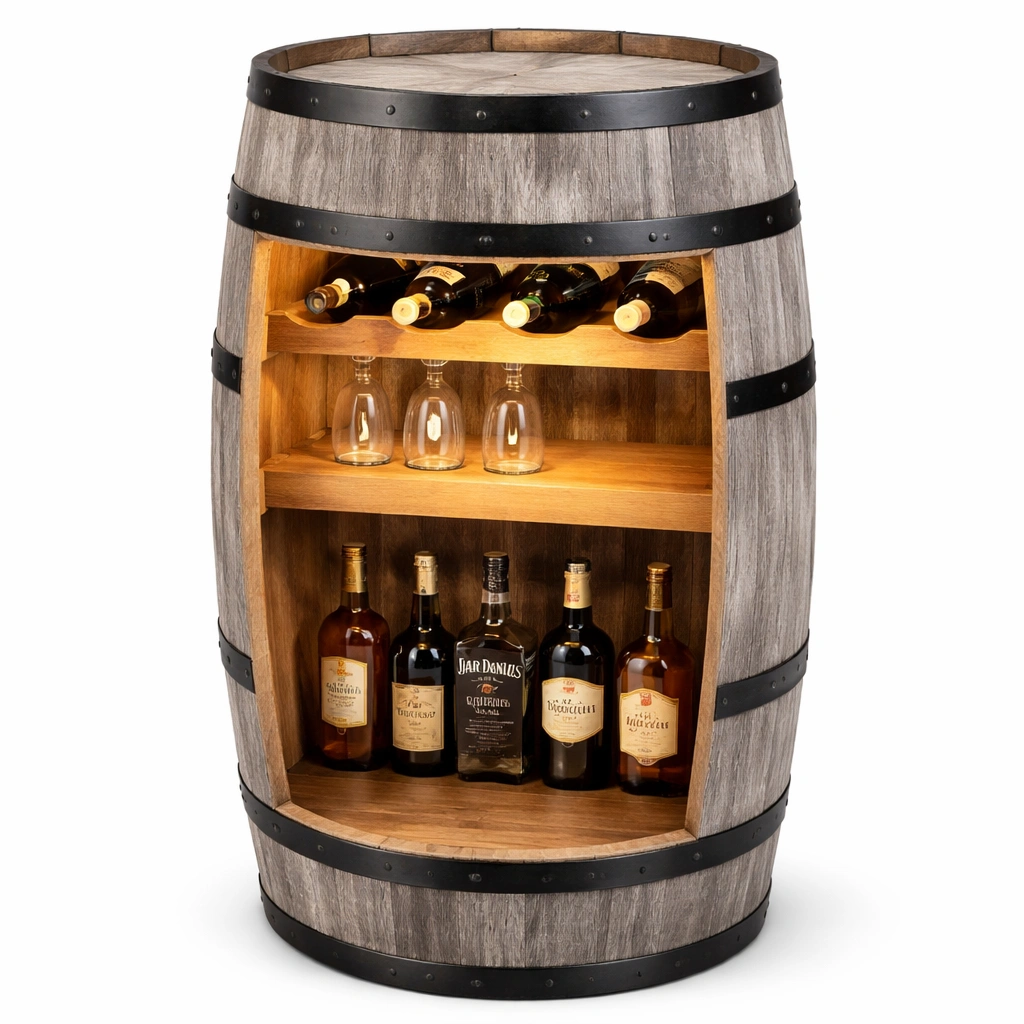 Weinregal Fass Holz Braun Rustikal