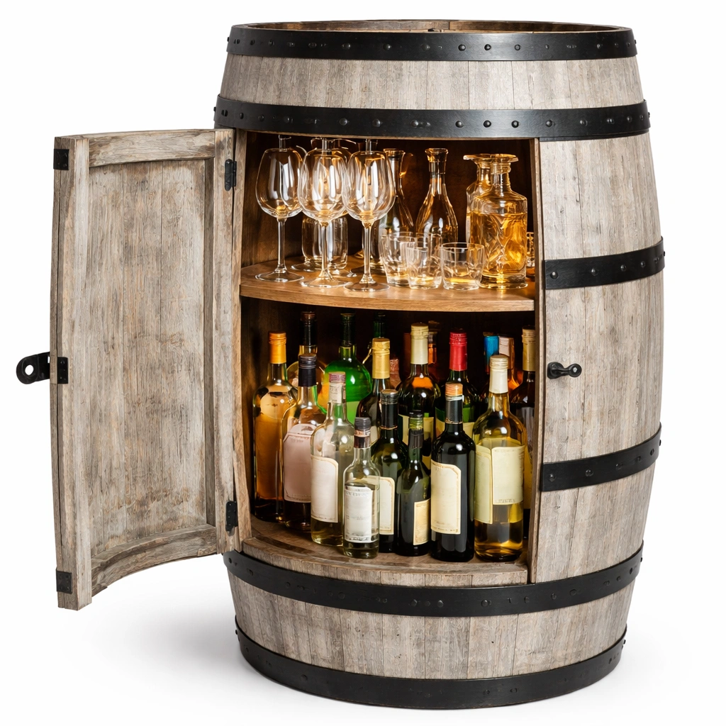 Weinregal Fass Holz Gross mit Tuer