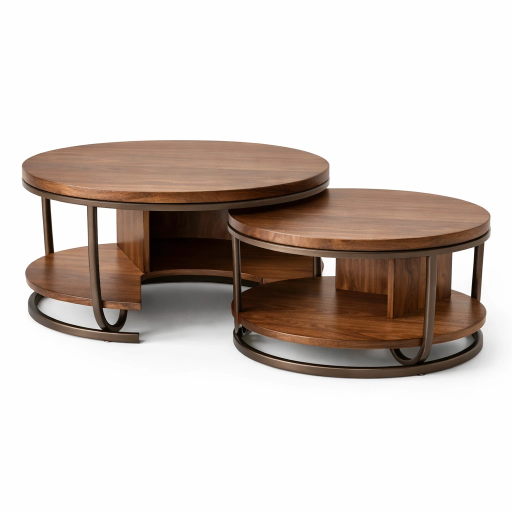 Couchtisch Set Rund Holz Metall Braun Modern-cozirao