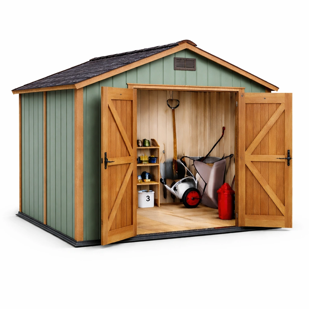 Gartenhaus Holz Gruen Braun Modern-cozirao