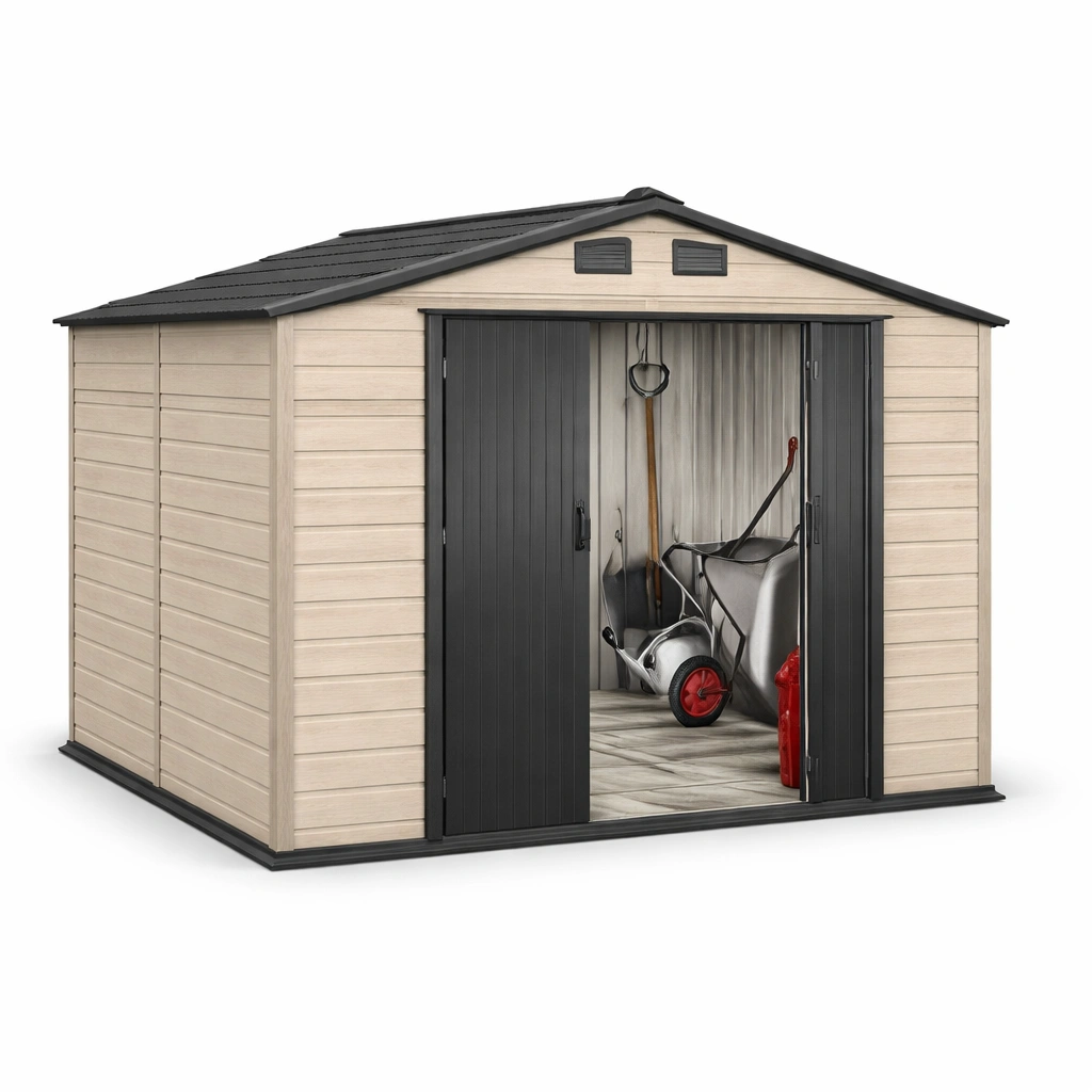 Gartenhaus Metall Beige Schwarz Schiebetuer-cozirao