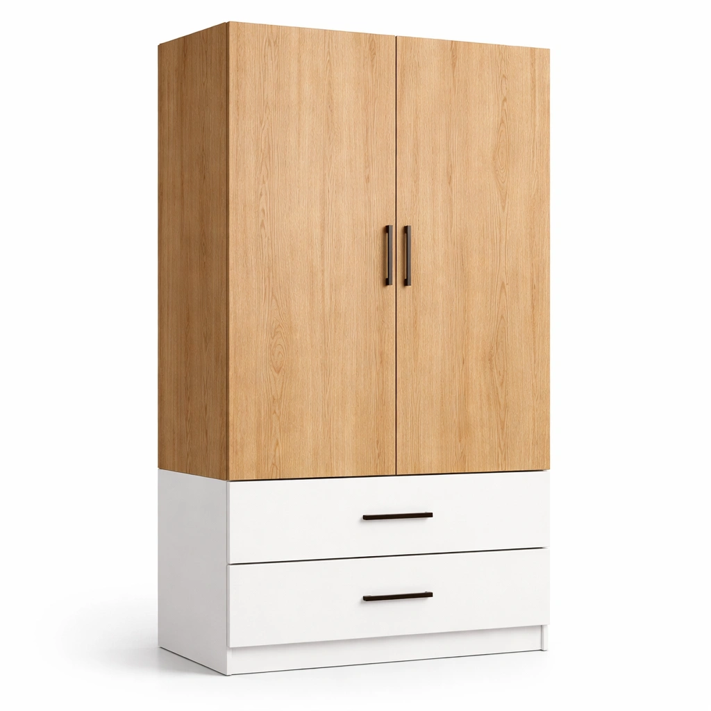 Kleiderschrank Holz Natur Kompakt mit Schubladen-cozirao