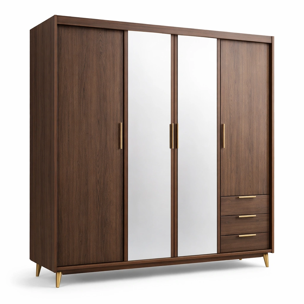 Kleiderschrank Braun Gross mit Spiegel und Schubladen-cozirao