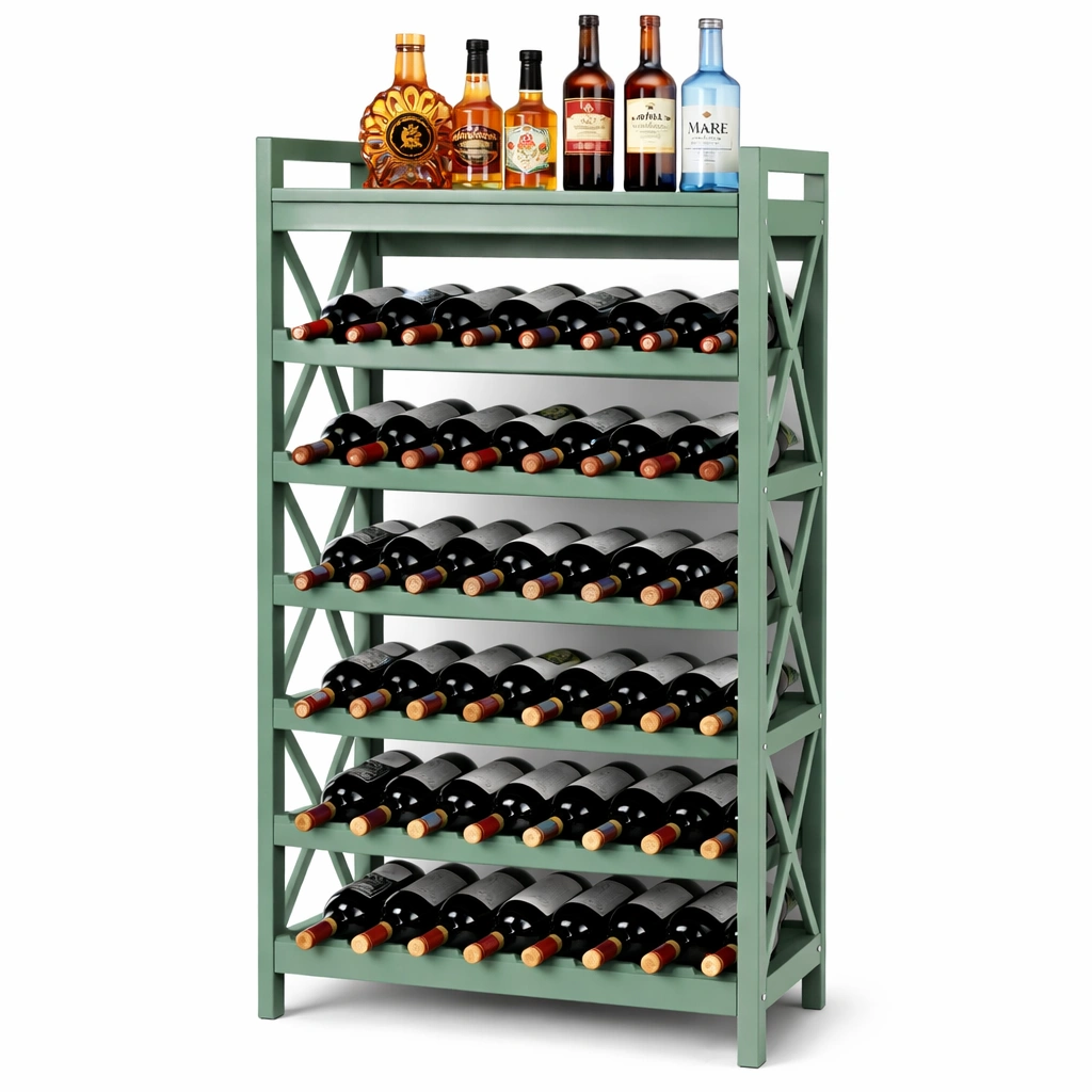 Weinregal Holz Gruen Standregal Flaschenhalter-cozirao