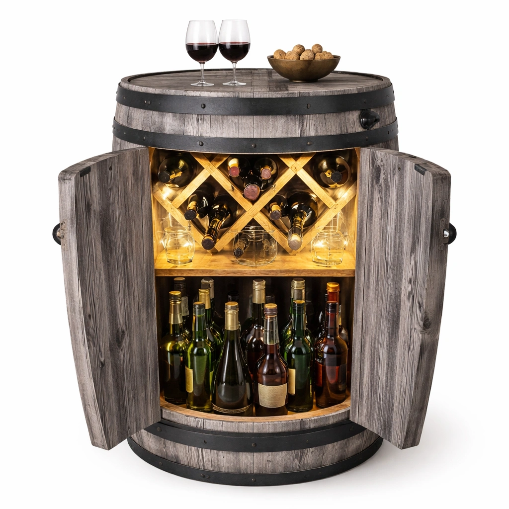 Weinfass Schrank Holz Grau Flaschenregal-cozirao