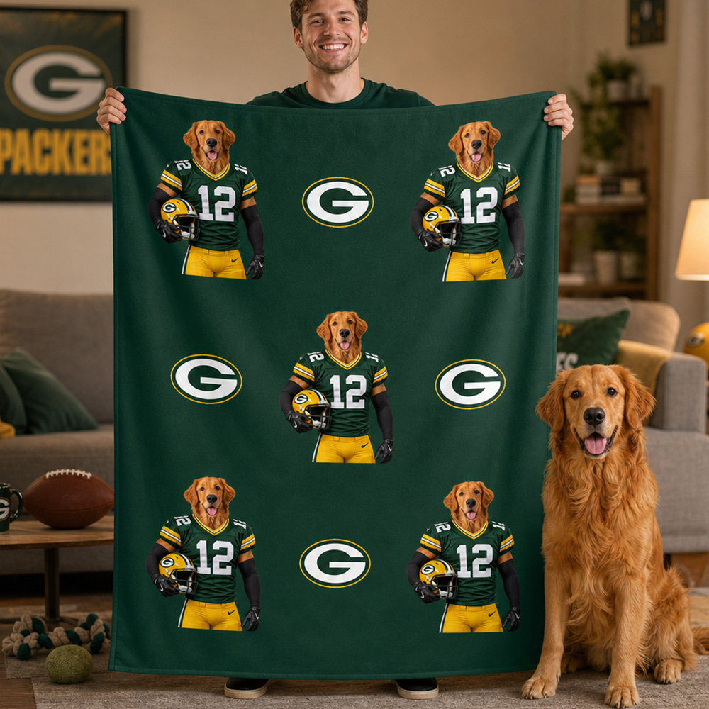 Custom Pet Portrait American Football Blanket with Team Logo