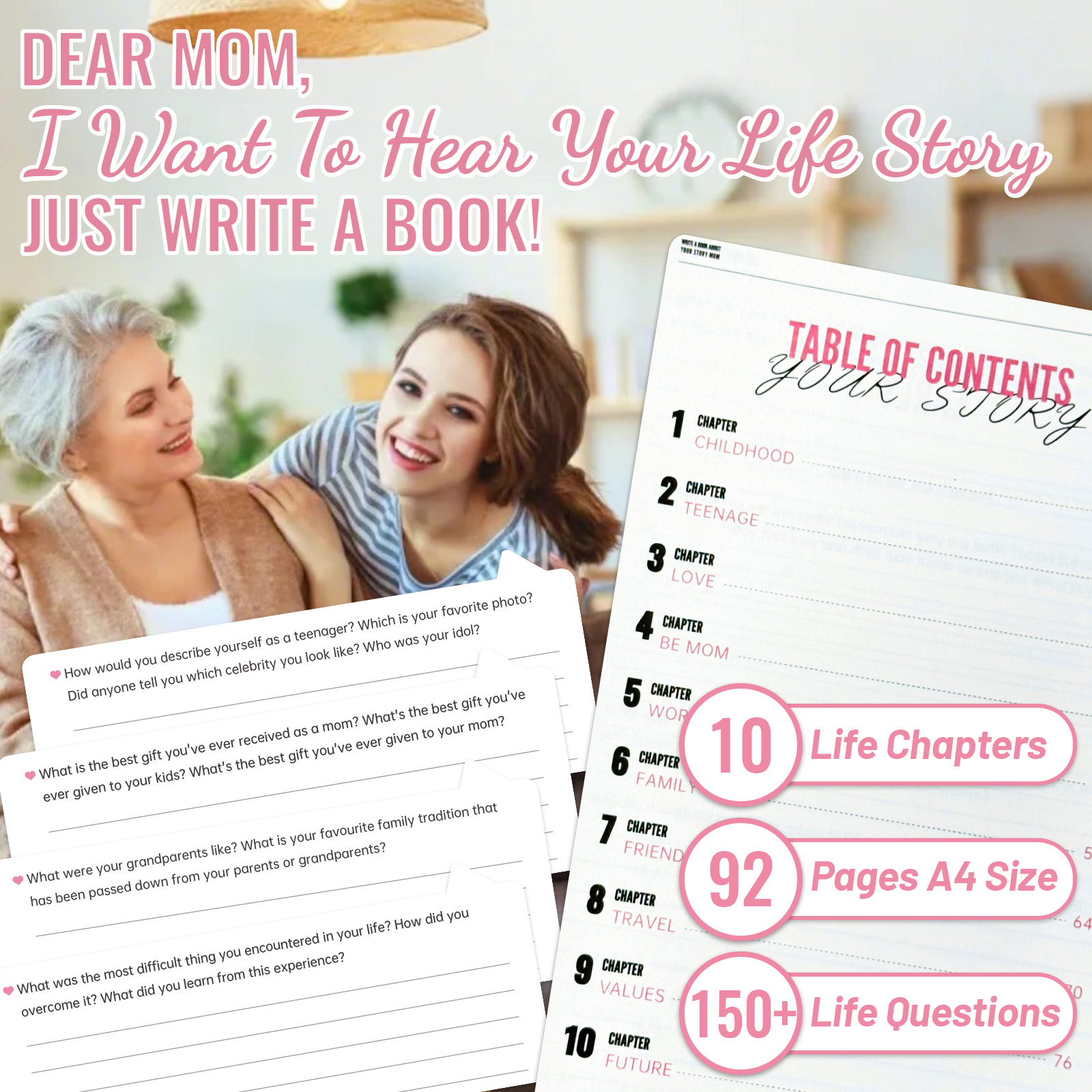 Personalized Mom Story Journal with Name & Photo, Fill-in Memory Book, Personalized Keepsake Gift for Mother’s Day/Birthday/Christmas